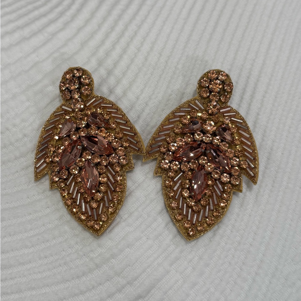 Elegant Beaded Rose Gold and Brown Leaf Earrings